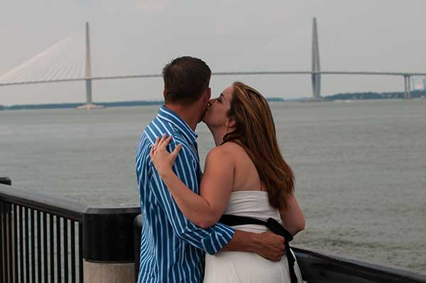Happily Engaged Couple Ravenel Bridge
